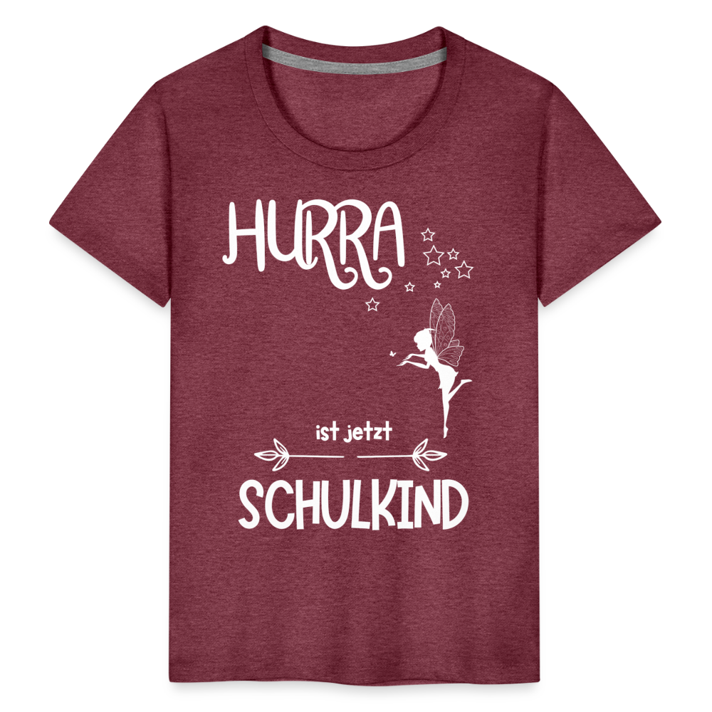 Kinder T-Shirt für den Schulanfang mit Fee Motiv- personalisierbar - Bordeauxrot meliert