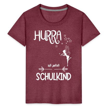 Kinder T-Shirt für den Schulanfang mit Fee Motiv- personalisierbar - Bordeauxrot meliert