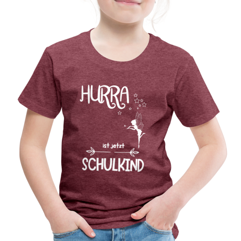 Kinder T-Shirt für den Schulanfang mit Fee Motiv- personalisierbar - Bordeauxrot meliert