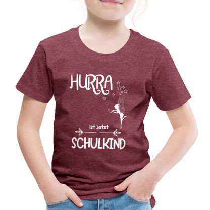 Kinder T-Shirt für den Schulanfang mit Fee Motiv- personalisierbar - Bordeauxrot meliert