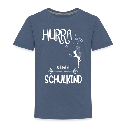 Kinder T-Shirt für den Schulanfang mit Fee Motiv- personalisierbar - Blau meliert