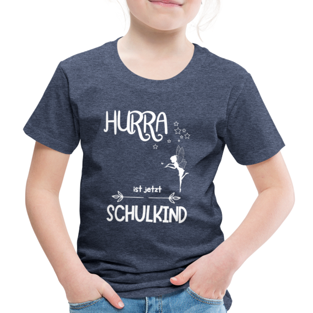 Kinder T-Shirt für den Schulanfang mit Fee Motiv- personalisierbar - Blau meliert