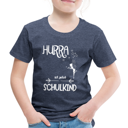 Kinder T-Shirt für den Schulanfang mit Fee Motiv- personalisierbar - Blau meliert