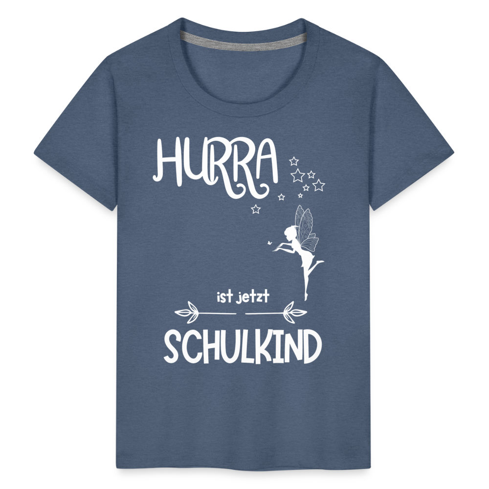 Kinder T-Shirt für den Schulanfang mit Fee Motiv- personalisierbar - Blau meliert