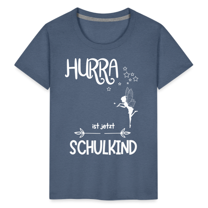 Kinder T-Shirt für den Schulanfang mit Fee Motiv- personalisierbar - Blau meliert