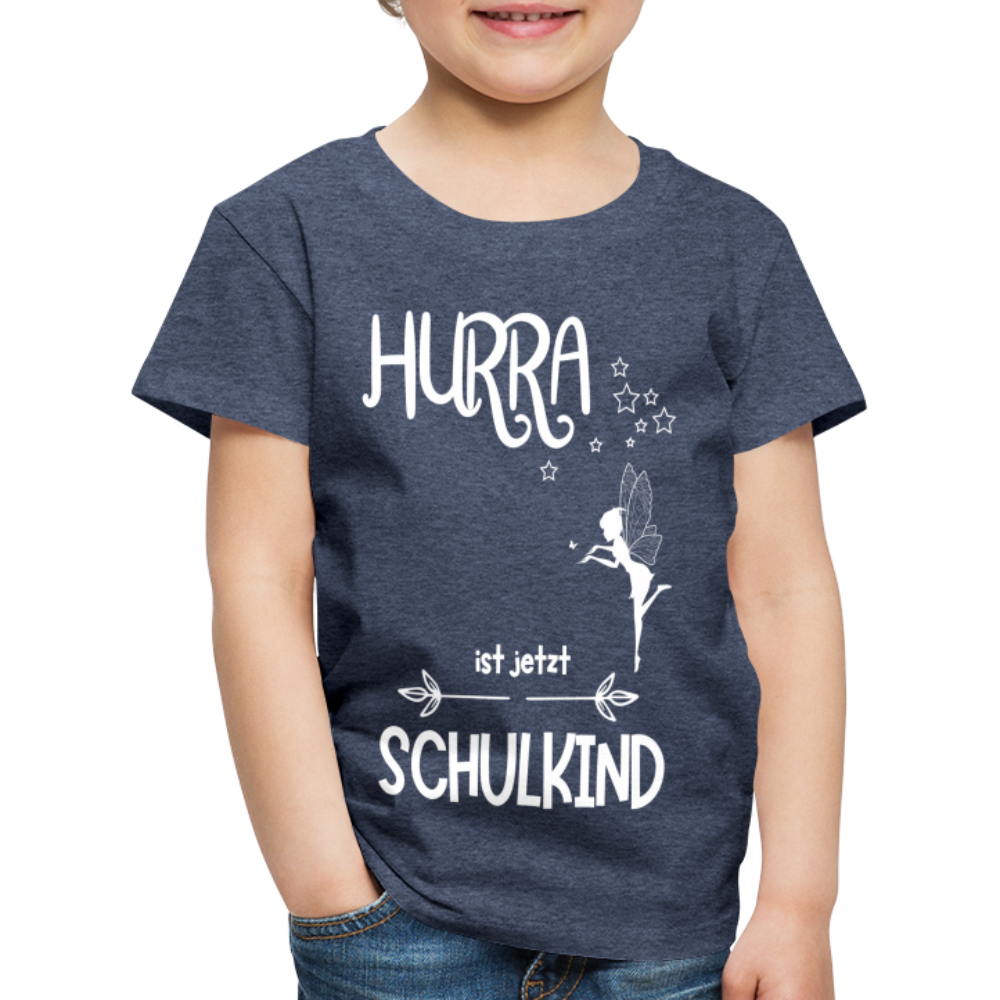 Kinder T-Shirt für den Schulanfang mit Fee Motiv- personalisierbar - Blau meliert