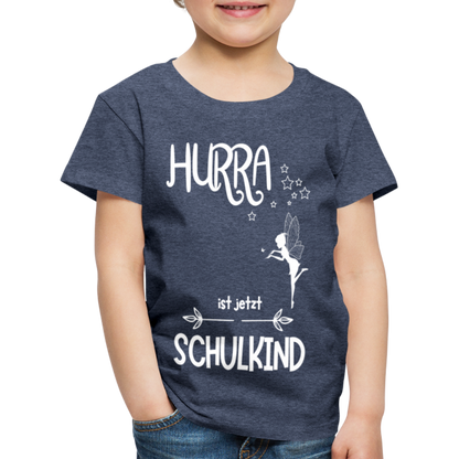 Kinder T-Shirt für den Schulanfang mit Fee Motiv- personalisierbar - Blau meliert