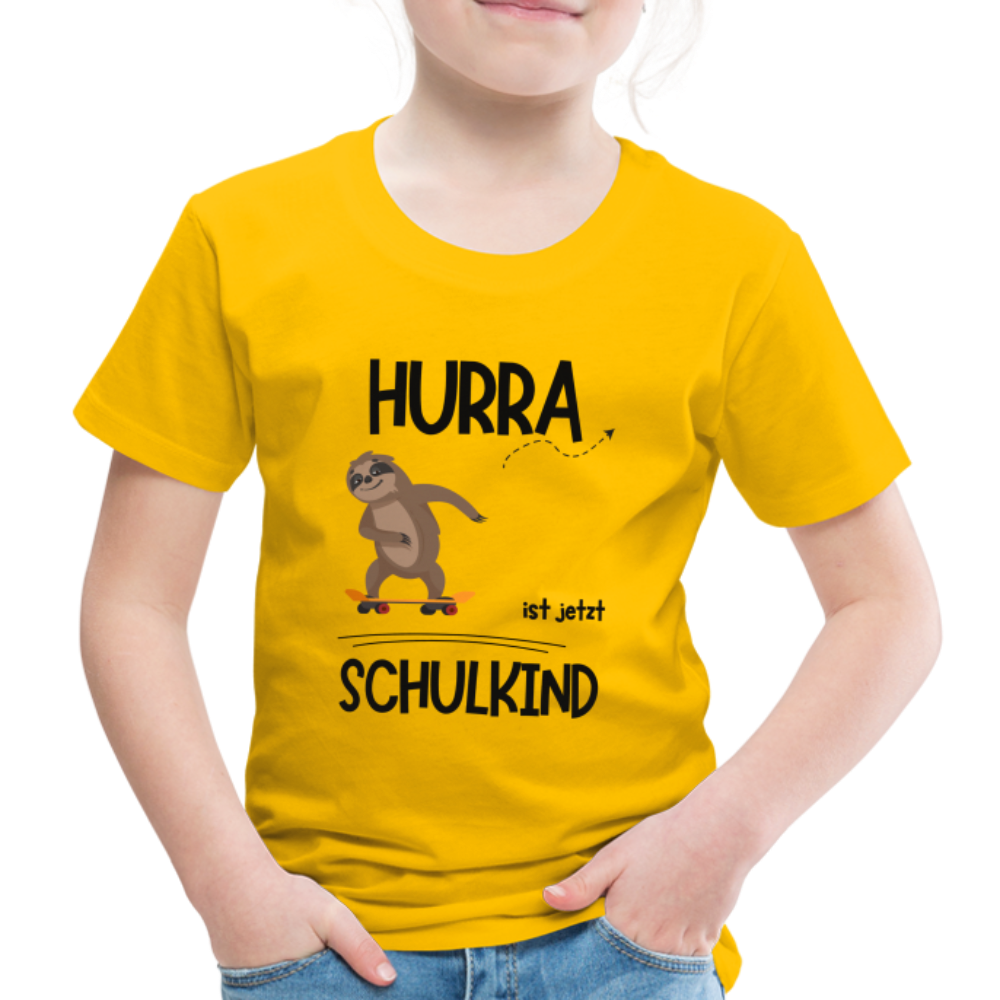 Kinder T-Shirt zur Einschulung mit Faultier- personalisierbar - Sonnengelb