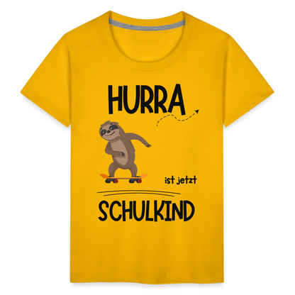 Kinder T-Shirt zur Einschulung mit Faultier- personalisierbar - Sonnengelb