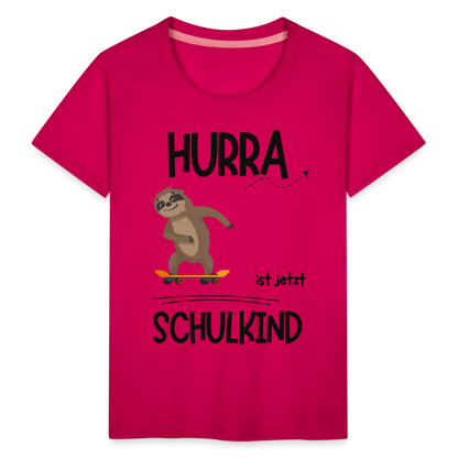 Kinder T-Shirt zur Einschulung mit Faultier- personalisierbar - dunkles Pink