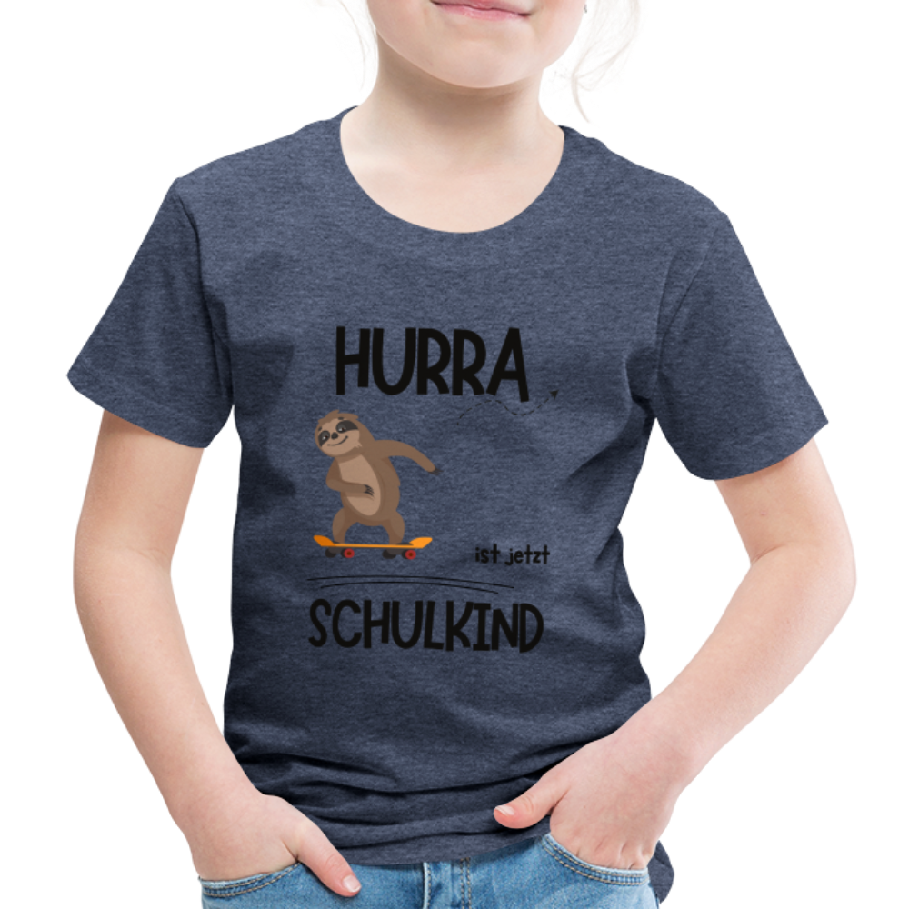 Kinder T-Shirt zur Einschulung mit Faultier- personalisierbar - Blau meliert