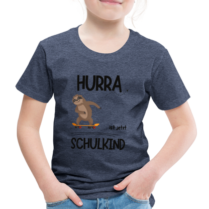 Kinder T-Shirt zur Einschulung mit Faultier- personalisierbar - Blau meliert