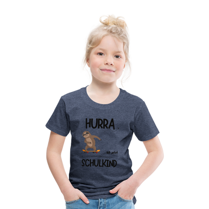 Kinder T-Shirt zur Einschulung mit Faultier- personalisierbar - Blau meliert