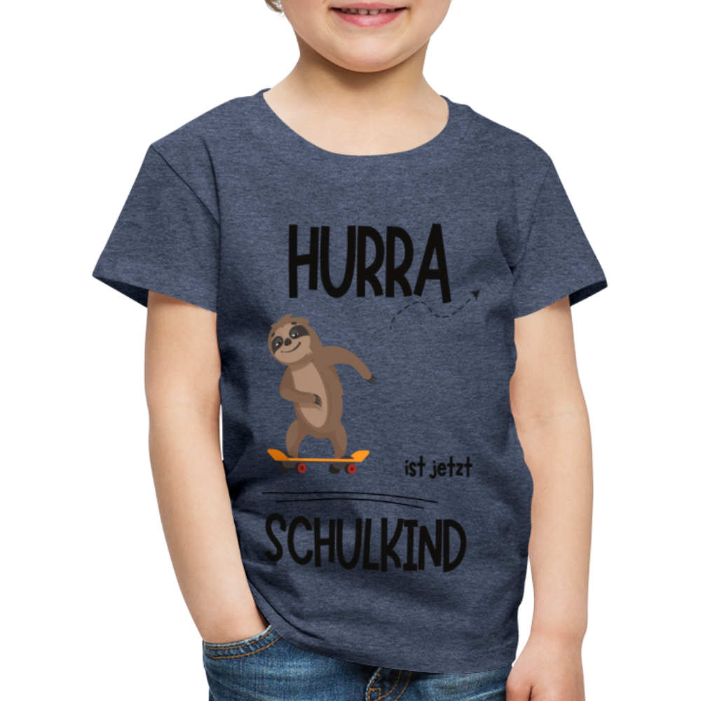 Kinder T-Shirt zur Einschulung mit Faultier- personalisierbar - Blau meliert