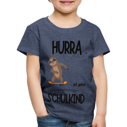 Kinder T-Shirt zur Einschulung mit Faultier- personalisierbar - Blau meliert