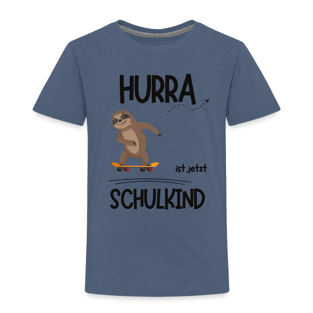 Kinder T-Shirt zur Einschulung mit Faultier- personalisierbar - Blau meliert