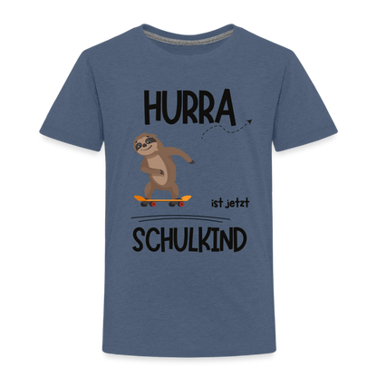 Kinder T-Shirt zur Einschulung mit Faultier- personalisierbar - Blau meliert