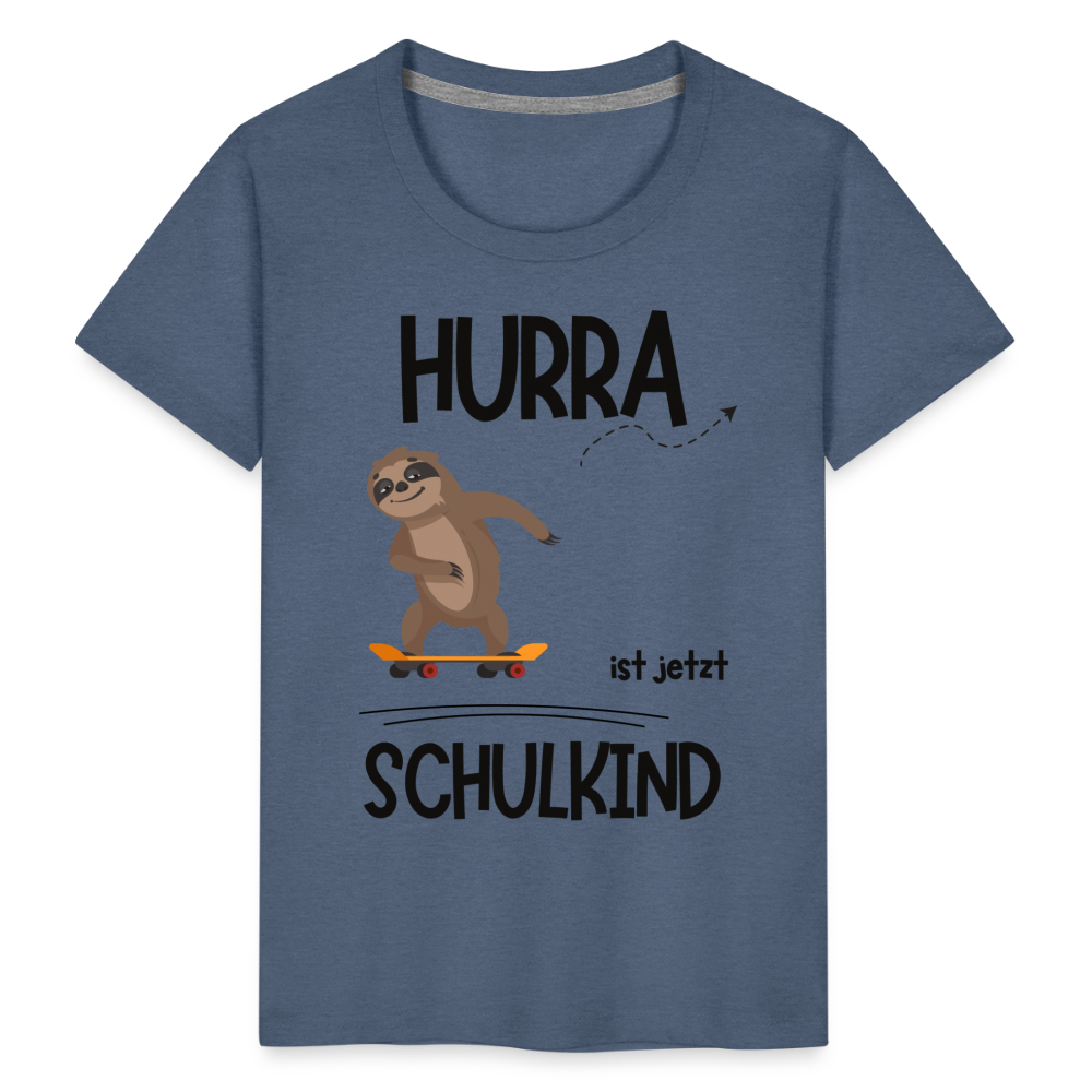 Kinder T-Shirt zur Einschulung mit Faultier- personalisierbar - Blau meliert