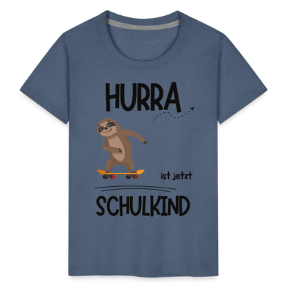 Kinder T-Shirt zur Einschulung mit Faultier- personalisierbar - Blau meliert