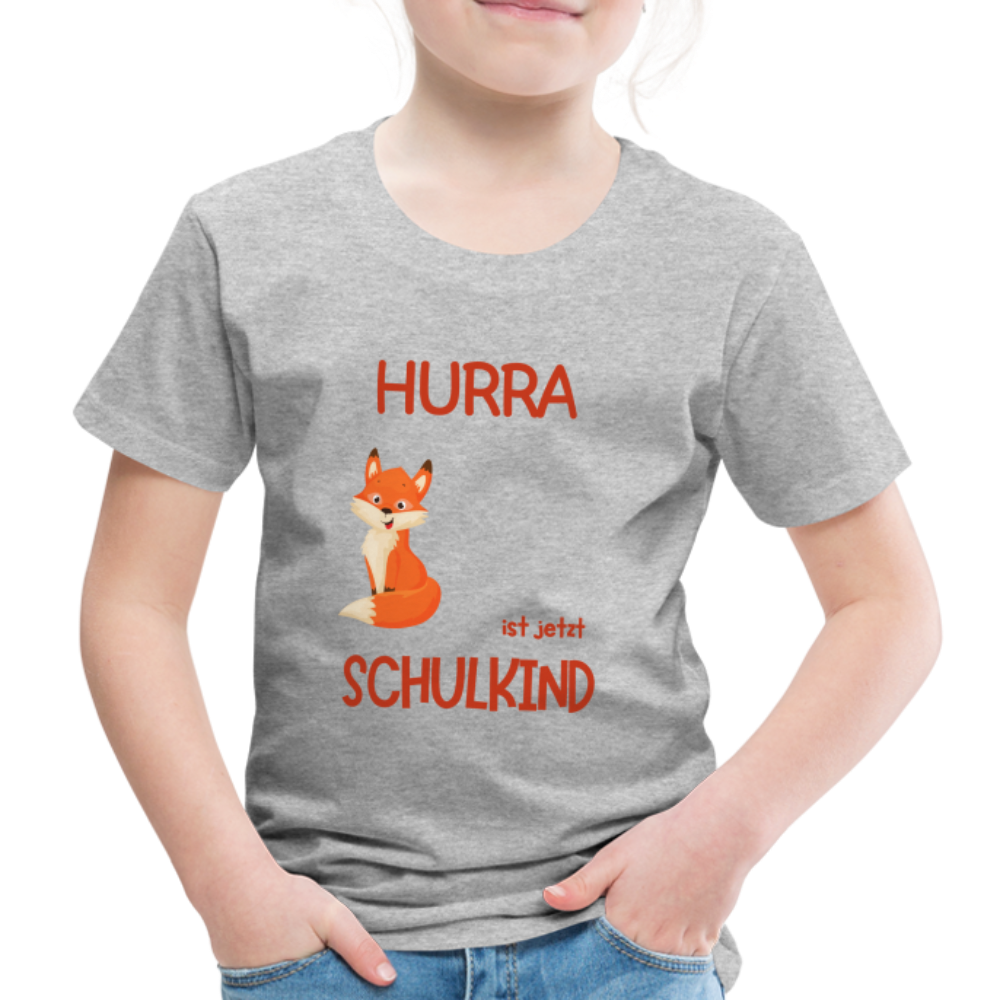 Kinder Einschulungs T-Shirt Fuchs - personalisierbar - Grau meliert