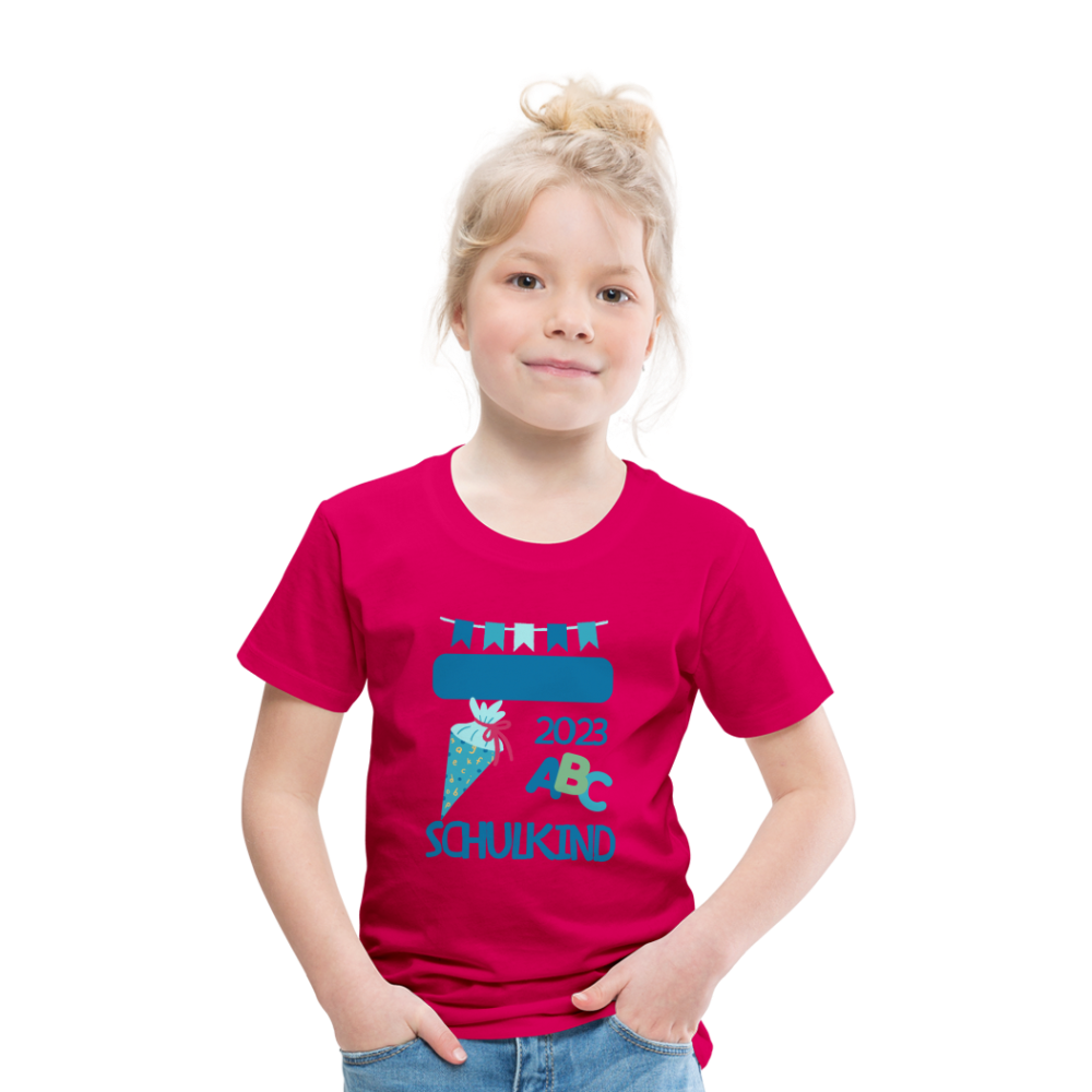 Einschulungs T-Shirt für Kinder - personalisierbar - dunkles Pink