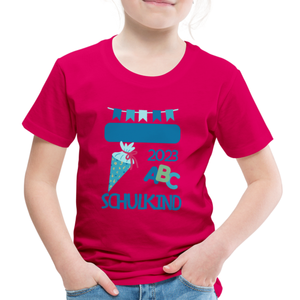 Einschulungs T-Shirt für Kinder - personalisierbar - dunkles Pink