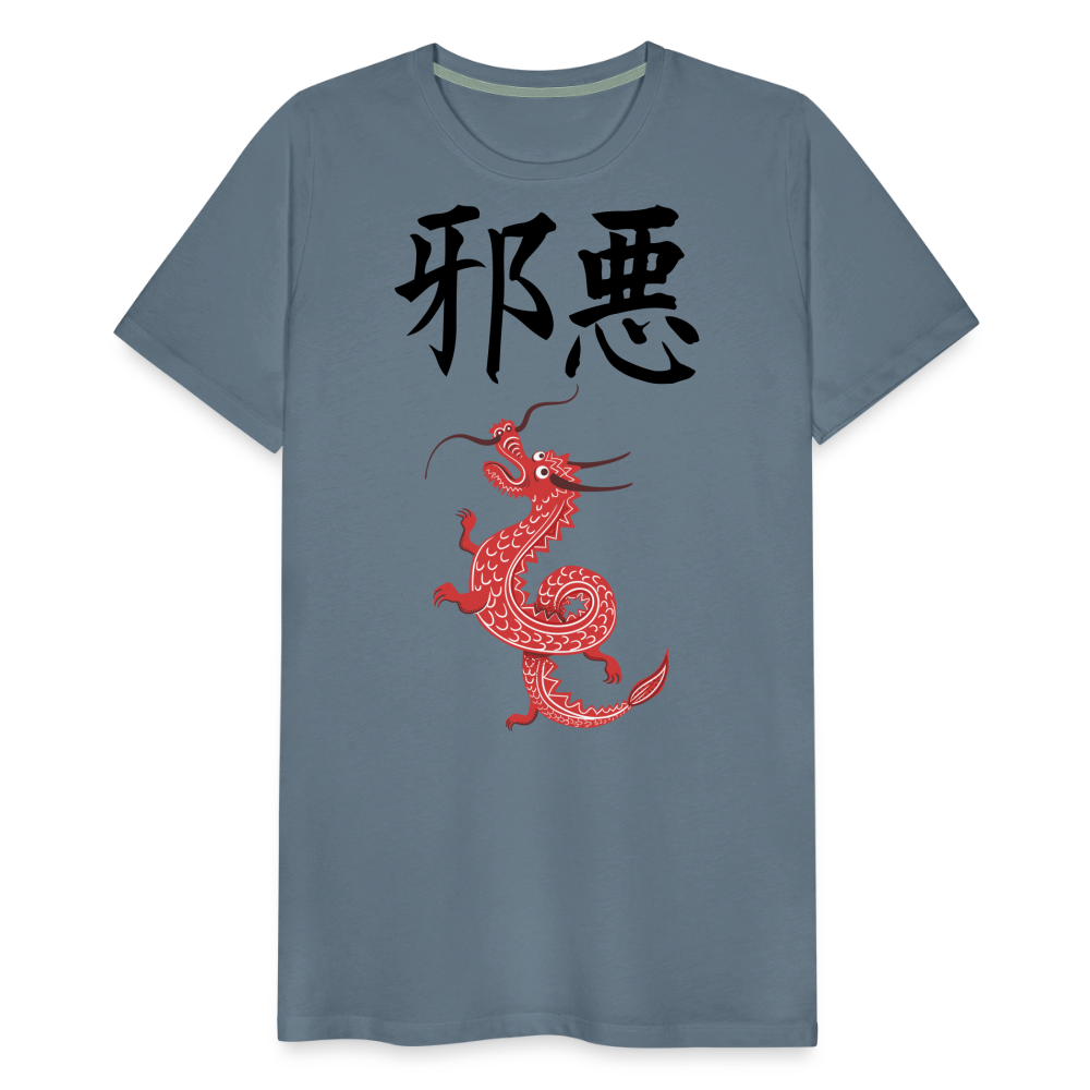 Männer Premium T-Shirt - Chinesische Zeichen Drache - Blaugrau