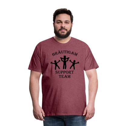 Männer Premium T-Shirt JGA - Bräutigam Support Team - Bordeauxrot meliert