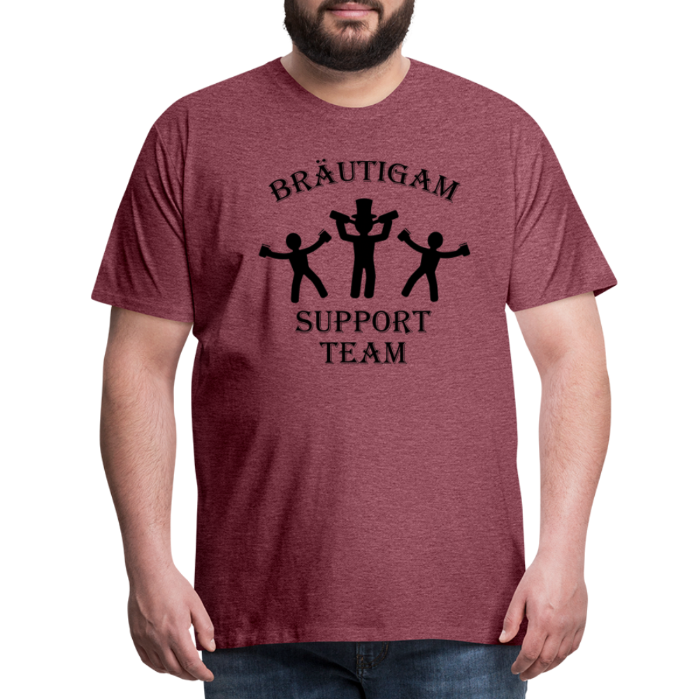 Männer Premium T-Shirt JGA - Bräutigam Support Team - Bordeauxrot meliert