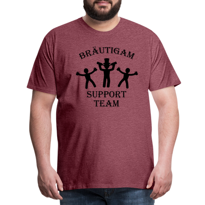 Männer Premium T-Shirt JGA - Bräutigam Support Team - Bordeauxrot meliert