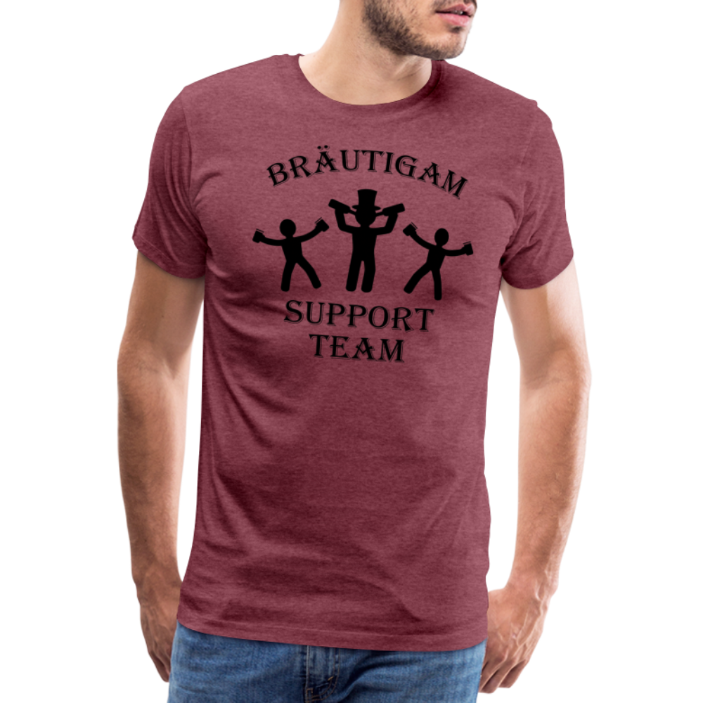 Männer Premium T-Shirt JGA - Bräutigam Support Team - Bordeauxrot meliert