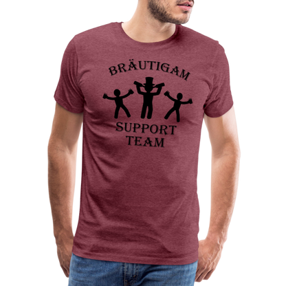 Männer Premium T-Shirt JGA - Bräutigam Support Team - Bordeauxrot meliert