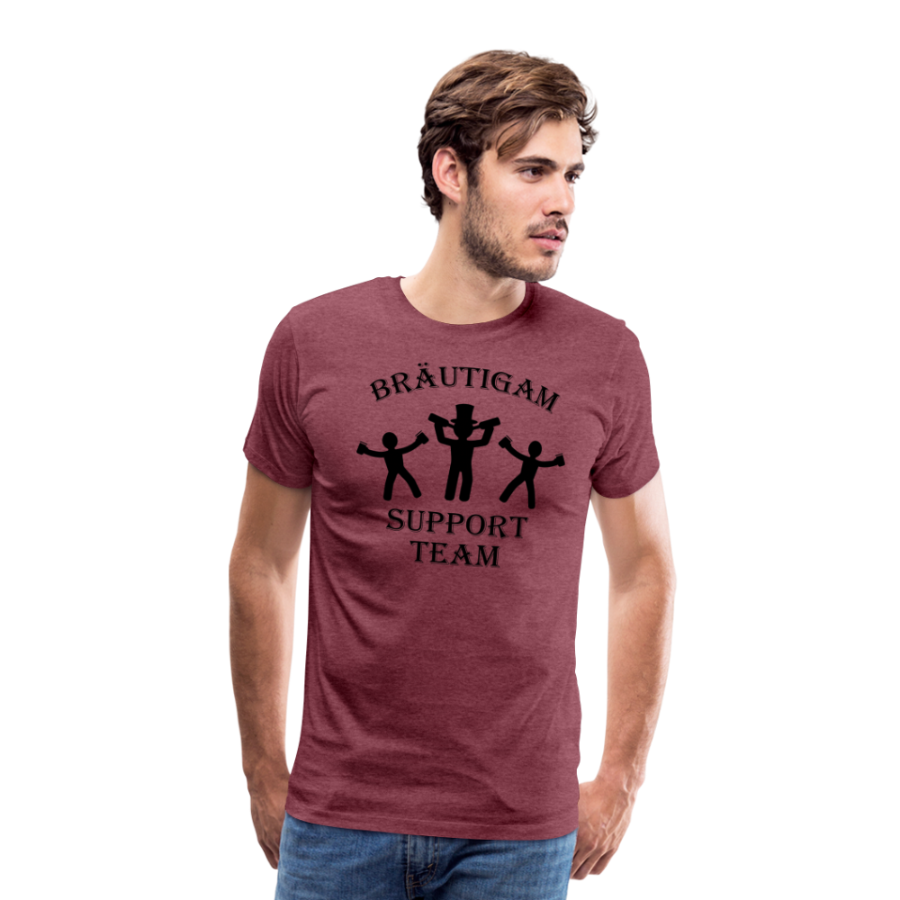 Männer Premium T-Shirt JGA - Bräutigam Support Team - Bordeauxrot meliert