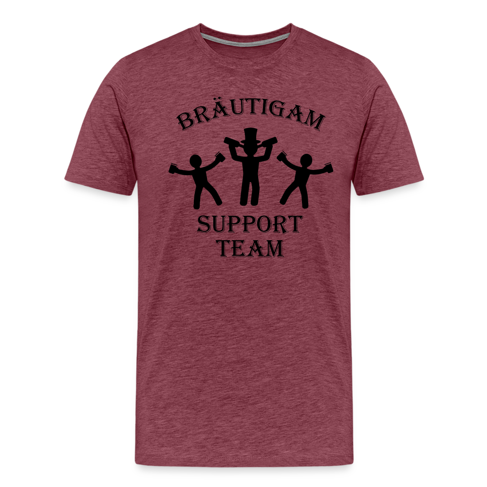 Männer Premium T-Shirt JGA - Bräutigam Support Team - Bordeauxrot meliert