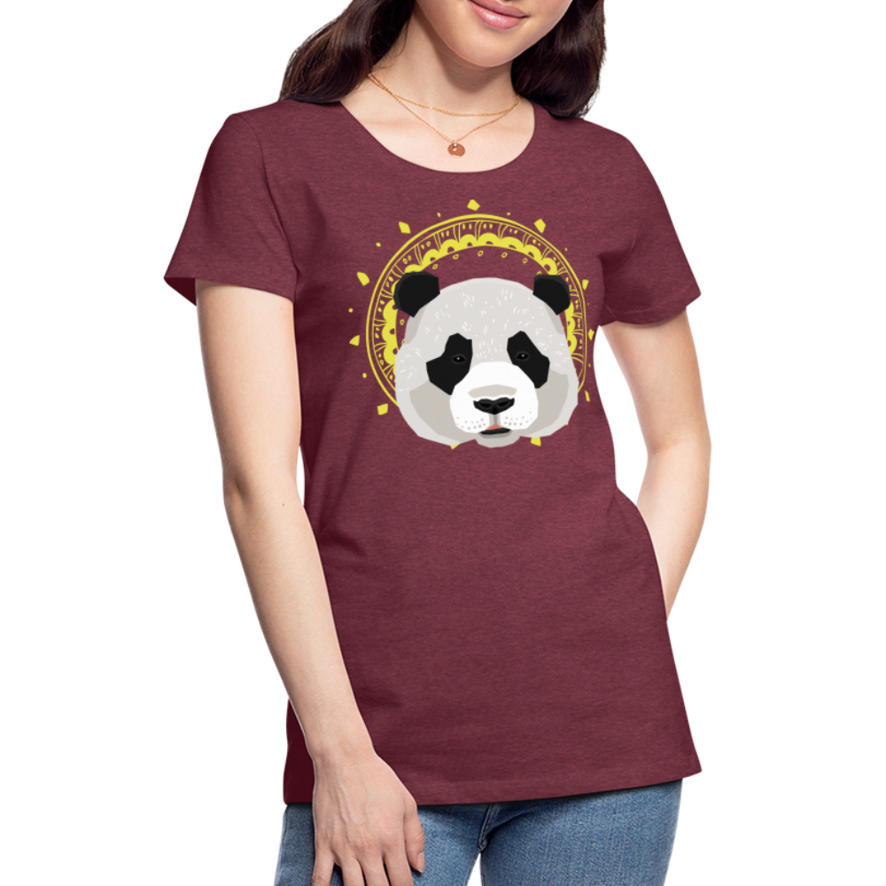 Frauen Premium T-Shirt - Panda - Bordeauxrot meliert