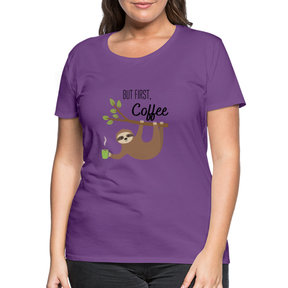 Frauen Premium T-Shirt - But first Coffee mit Faultier - Lila