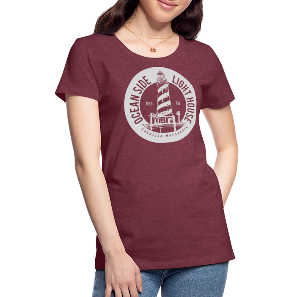 Frauen Premium T-Shirt - Ocean Side Lighthouse - Bordeauxrot meliert