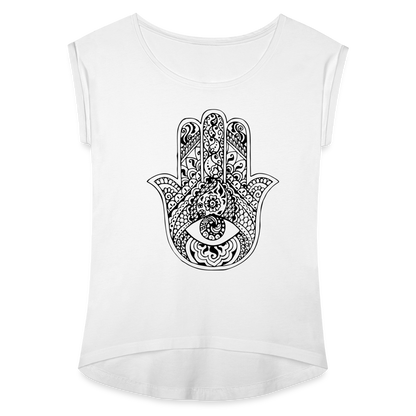 Frauen T-Shirt mit gerollten Ärmeln - Hamsa - weiß