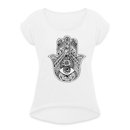 Frauen T-Shirt mit gerollten Ärmeln - Hamsa - weiß