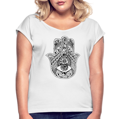 Frauen T-Shirt mit gerollten Ärmeln - Hamsa - weiß