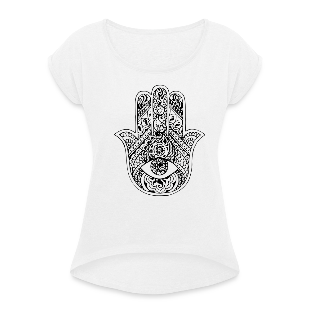 Frauen T-Shirt mit gerollten Ärmeln - Hamsa - weiß