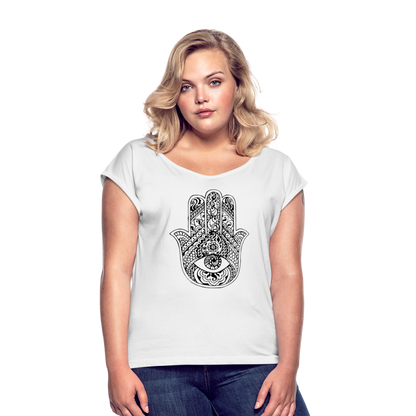 Frauen T-Shirt mit gerollten Ärmeln - Hamsa - weiß