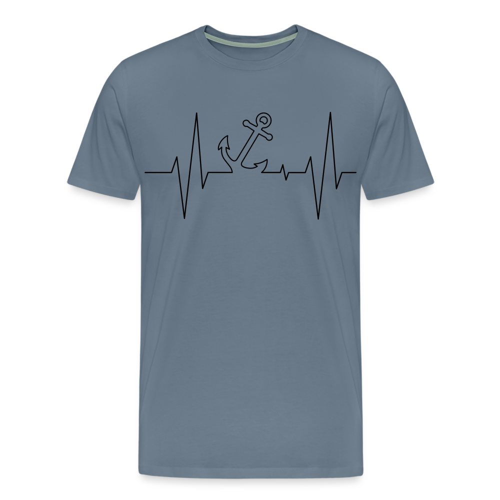 Männer Premium T-Shirt - Anker Herzschlag Maritim Design - Blaugrau