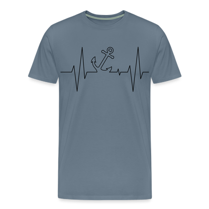 Männer Premium T-Shirt - Anker Herzschlag Maritim Design - Blaugrau