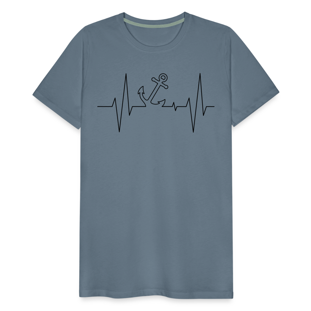 Männer Premium T-Shirt - Anker Herzschlag Maritim Design - Blaugrau