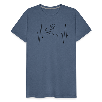 Männer Premium T-Shirt - Anker Herzschlag Maritim Design - Blau meliert