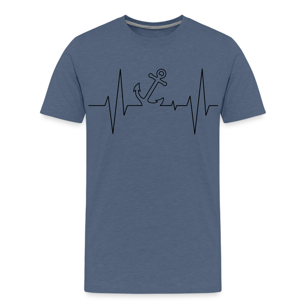 Männer Premium T-Shirt - Anker Herzschlag Maritim Design - Blau meliert