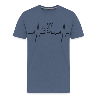 Männer Premium T-Shirt - Anker Herzschlag Maritim Design - Blau meliert