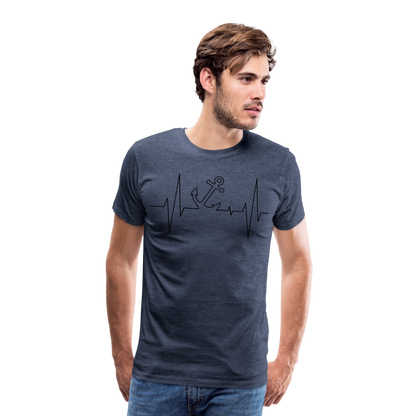 Männer Premium T-Shirt - Anker Herzschlag Maritim Design - Blau meliert