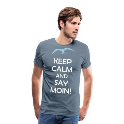 Männer Premium T-Shirt - Keep Calm and Say MOIN Maritim Design - Blaugrau